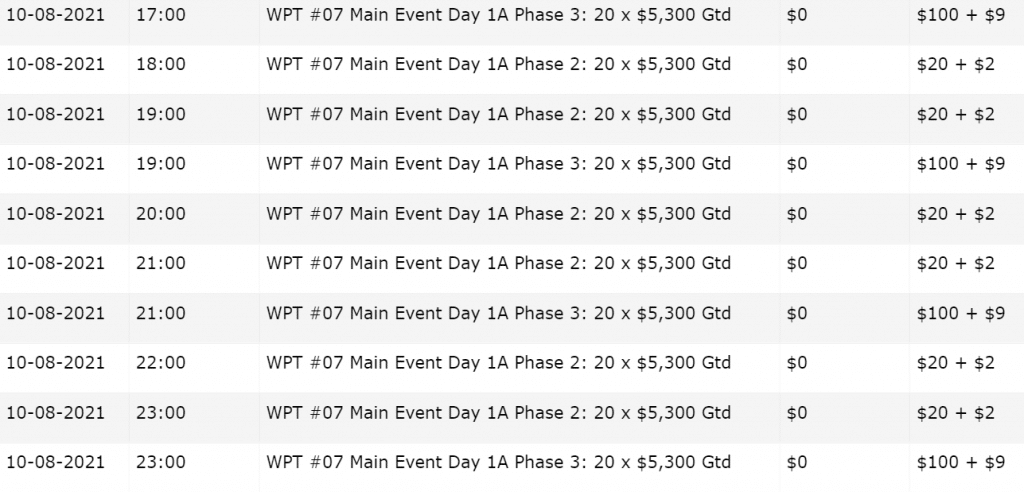 Schedule of satellites to Main Event